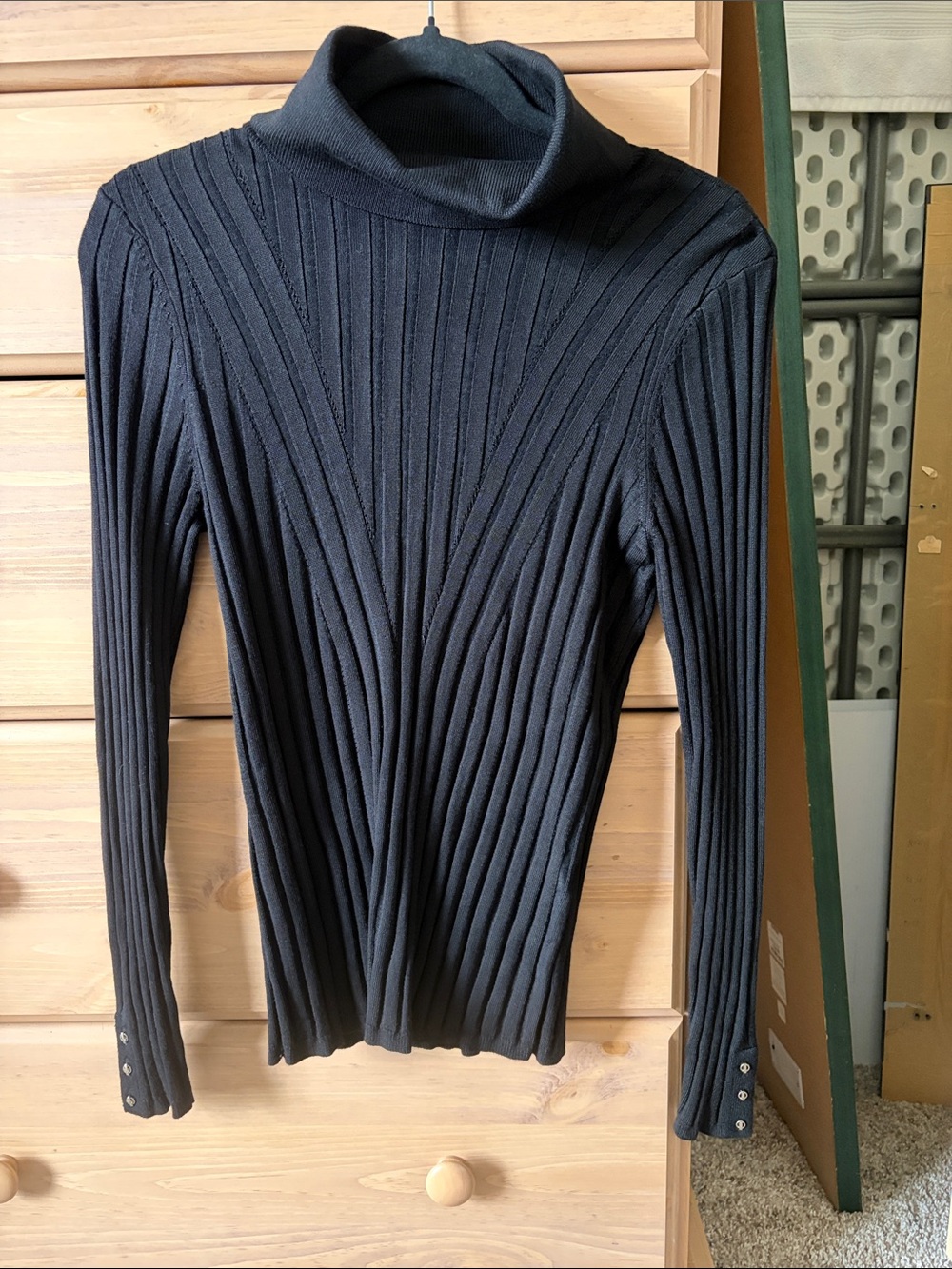 White House Black Market Black Ribbed Cowl Neck Sweater
